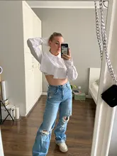 White Shirt Blouse Crop-Top Collar Flare-Sleeve Ladies Tops Turn-Down Bclout Female Sexy