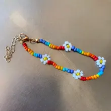 HangZhi-Pulseras de margaritas coreanas con flores, coloridas y transparentes, hechas a mano, elásticas, joyería, novedad de 2020