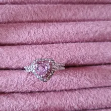Modyle-anillos de boda con corazón para mujer, Color plata, cristal rosa, circonita elegante de lujo, anillos joyas regalos de compromiso