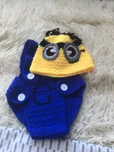 Pelele con capucha para recién nacido, atrezos para fotografía de bebés, ropa de punto de ganchillo para bebé, traje infantil, botón, Minions
