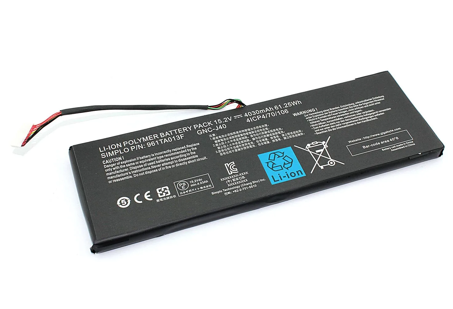 Фото Аккумуляторная батарея для ноутбука Gigabyte P34G v2-3 (GNC-J40) 15.2V 4030mAh | Компьютеры и офис