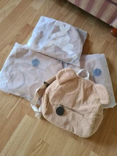 Mochila portátil para la compra de viaje para niños, morral informal de lana de cordero para otoño e invierno, mochila de hombro en forma de oso