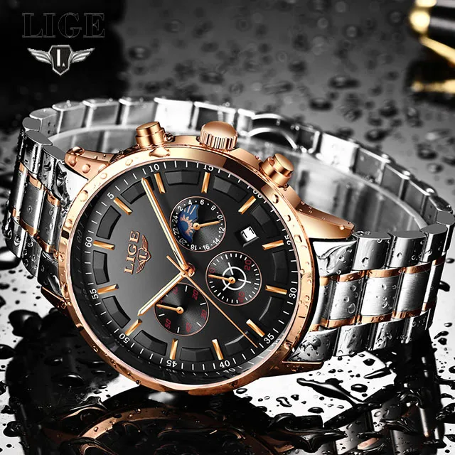 LIGE Watch Men Fashion Sport Quartz Clock Mens Watches Top Brand Luxury Full Steel Business Waterproof Relogio Masculino 9877 | Наручные