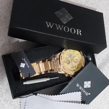 WWOOR-reloj analógico de acero inoxidable para hombre, nuevo accesorio de pulsera de cuarzo resistente al agua con cronógrafo, complemento Masculino deportivo de marca de lujo disponible en color dorado, 2021