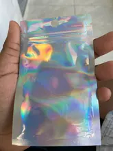 Bolsas con cierre iridiscente para cosméticos, bolsas de plástico iridiscentes con cremallera holográfica, 100 Uds.
