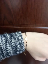 Pulsera de acero inoxidable con forma de trébol de oro rosa para mujer, brazalete de cuentas de cristal negro, joyería 2020