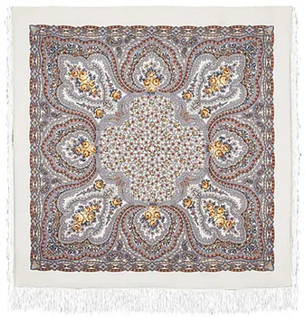 Scarf Pavlovo Posad with silk fringe 146x146 406-3 "fairy lilac", View 3 
Scarf Pavlovo Posad with silk fringe 146x146 406-3 "fairy lilac", View 3