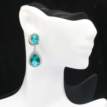 34x14mm Beautiful Created Rich Blue Aquamarine White CZ Gift For Ladies Silver Earrings
34x14mm Beautiful Created Rich Blue Aquamarine White CZ Gift For Ladies Silver Earrings