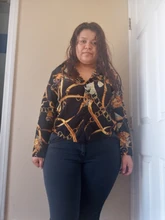 Blusa holgada de Chifón con manga larga para verano, camisa de chifón de oficina con estampado y botón de abajo para mujer