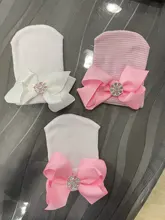Gorro de Hospital con lazo para bebé recién nacido, gorro de punto de rayas para bebé niña, gorrito cómodo, gorros para niño pequeño