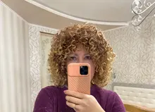 Peluca de pelo sintético Afro para mujer, pelo corto rizado de 14 pulgadas con flequillo, color rojo y marrón, belleza dorada