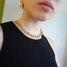 Collar grande de moda para mujer, Gargantilla gruesa de Color dorado y plateado, collares de cadena, joyería de fiesta, 2021