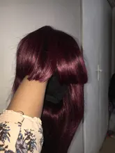 IJOY-pelucas de cabello humano brasileño liso con flequillo para mujeres negras, pelo largo hecho a máquina, barato, 99J/Borgoña, no Remy