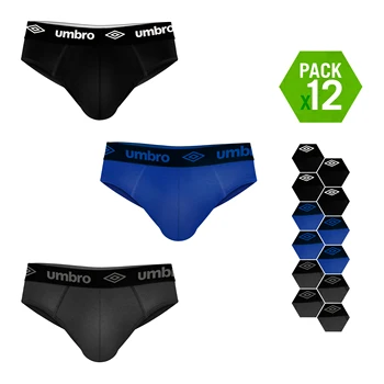 UMBRO calzoncillos tipo slip pack de 12 unidades en color negro azul y gris para hombre
UMBRO calzoncillos tipo slip pack de 12 unidades en color negro azul y gris para hombre