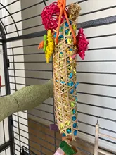 Jaula tejida de bambú colgante para pájaros, accesorios con trituradora de bolas de ratán, Columpio de formayores para loros