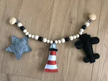 Cochecito de bebé de juguete de madera con Clip, carrito móvil de bebé con cuentas de felpa, cadena de chupete masticable, sonajero, mordedor de madera, collar, cuentas de dentición