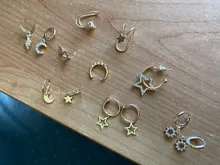 Pendiente de Luna minimalista Punk para mujer, pendiente de estrella en U, hebilla de Metal, Piercing falso para la oreja, pendientes de perlas sin perforaciones