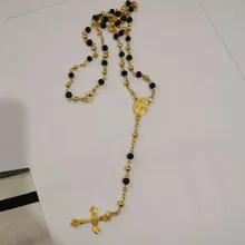 Collar de Rosario, collar con colgante de cruz de Jesucristo, cadena larga de cuentas de aleación para hombres y mujeres, joyería de moda cristiana de la Virgen María