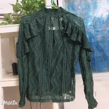 Blusa holgada con manga tres cuartos para verano, camisa elegante con encaje y volantes para mujer, 2020
