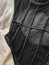 Criptográfico de malla negro Bodi transparente de cadena de Metal sin respaldo tirantes body Sexy Bodycon mono del Club de la moda de fiesta