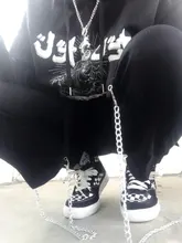 QWEEK-pantalones Cargo de estilo Harajuku gótico para mujer, capris Punk con cadena de pierna ancha, ropa de calle de talla grande de estilo coreano, ropa de calle femenina, Emo