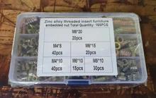 Insertos roscados tuercas, inserto de madera surtido Kit de herramientas, M4/M5/M6/M8 tornillo de muebles insertos perno sujetador (165 uds)