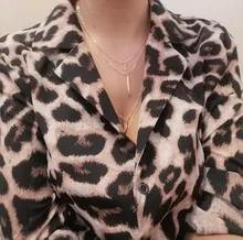 Blusa de gasa Sexy de manga larga blusa estampado de leopardo Turn Down Collar dama Oficina camisa túnica Tops Casual sueltos de talla grande Blusas