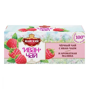 Tea Mayskiy "Ivan-tea with black tea and fragrant raspberry", with additives, 25 bags
Tea Mayskiy "Ivan-tea with black tea and fragrant raspberry", with additives, 25 bags