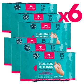 CRYSTAL CLEAR. Pack 6 hand sanitizer wipes. For cleaning hands, objects and small surfaces. 6x15 PCs.
CRYSTAL CLEAR. Pack 6 hand sanitizer wipes. For cleaning hands, objects and small surfaces. 6x15 PCs.