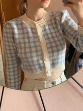 OCEANLOVE cuadros suéteres mujeres corto Slim coreano nueva moda Chaquetas de punto Otoño Invierno dulce 2021 Chaqueta Mujer 18825