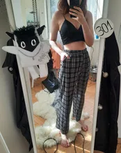 Pantalones a cuadros estilo Harajuku para mujer, pantalón de pierna ancha informal, holgado, estilo coreano, Hip Hop, Verano