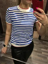 Knitted T-Shirt Tops Short-Sleeve Women Clothes Warmsway Striped Tees Woman Summer Casual