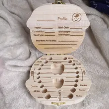 Caja de dientes de madera para bebé, organizador inglés para guardar dientes de leche, Umbilica, guardar regalos