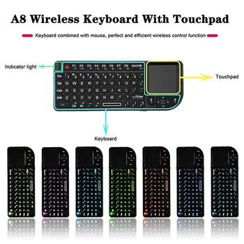A8 Wireless Keyboard Spanish español 2.4G RF Touchpad With LED Backlight Laser Pointer Combo Handheld for presentations Smart TV
A8 Wireless Keyboard Spanish español 2.4G RF Touchpad With LED Backlight Laser Pointer Combo Handheld for presentations Smart TV