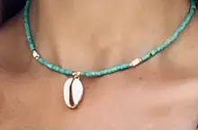 HuaTang-Collar con adorno de concha para mujer, colgante bohemio en color verde con adorno de concha de estrás, accesorios de playa a la moda, modelo 6947