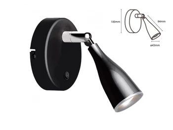 Wall lamp Led wall light with switch black casing 3000K adjustable head IP20 4,5W SKU-8676 
Wall lamp Led wall light with switch black casing 3000K adjustable head IP20 4,5W SKU-8676