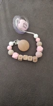 Nombre personalizado de cuentas para masticar de madera de haya, pinzas de chupete, soporte de cadena, cadenas para chupete, juguete para la dentición del bebé