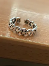 Anillo abierto de 15 estilos de Color plateado antiguo cara sonriente y feliz para mujer, anillos ajustables con caras múltiples Smiley simples huecas, A908