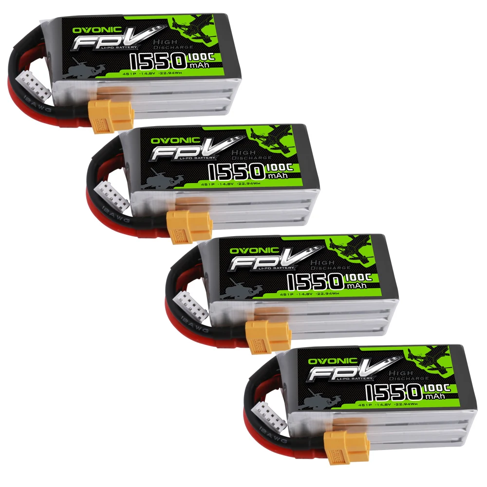 OVONIC FunFly 4S 1550mAh 100C 14.8V LiPo Battery Pack with XT60 Plug for RC Boat Heli Airplane UAV Drone FPV
OVONIC FunFly 4S 1550mAh 100C 14.8V LiPo Battery Pack with XT60 Plug for RC Boat Heli Airplane UAV Drone FPV