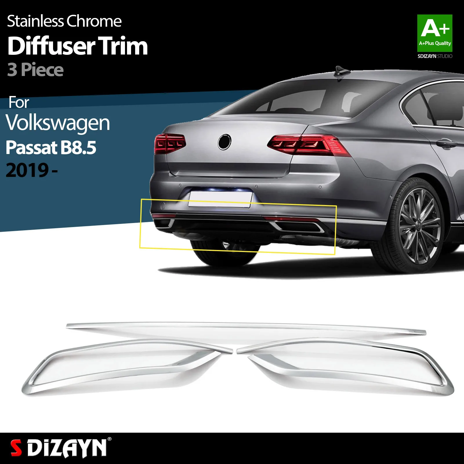 S Dizayn For Volkswagen Passat B8 Chrome Diffuser Trim Stainless Steel 3 Piece VW Exterior Car Accessories Parts Auto Products
S Dizayn For Volkswagen Passat B8 Chrome Diffuser Trim Stainless Steel 3 Piece VW Exterior Car Accessories Parts Auto Products