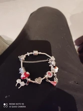 Pulsera de plata tibetana con cuentas de Castillo para niña, brazalete con colgante de cristal, bonito vestido de princesa esmaltado rojo, Minnie