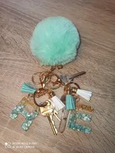 Gran oferta de 23 colores, abalorio mullido de conejo Artificial, bola llavero de pompones para mujer, bolso de coche, llavero, joyería EH343