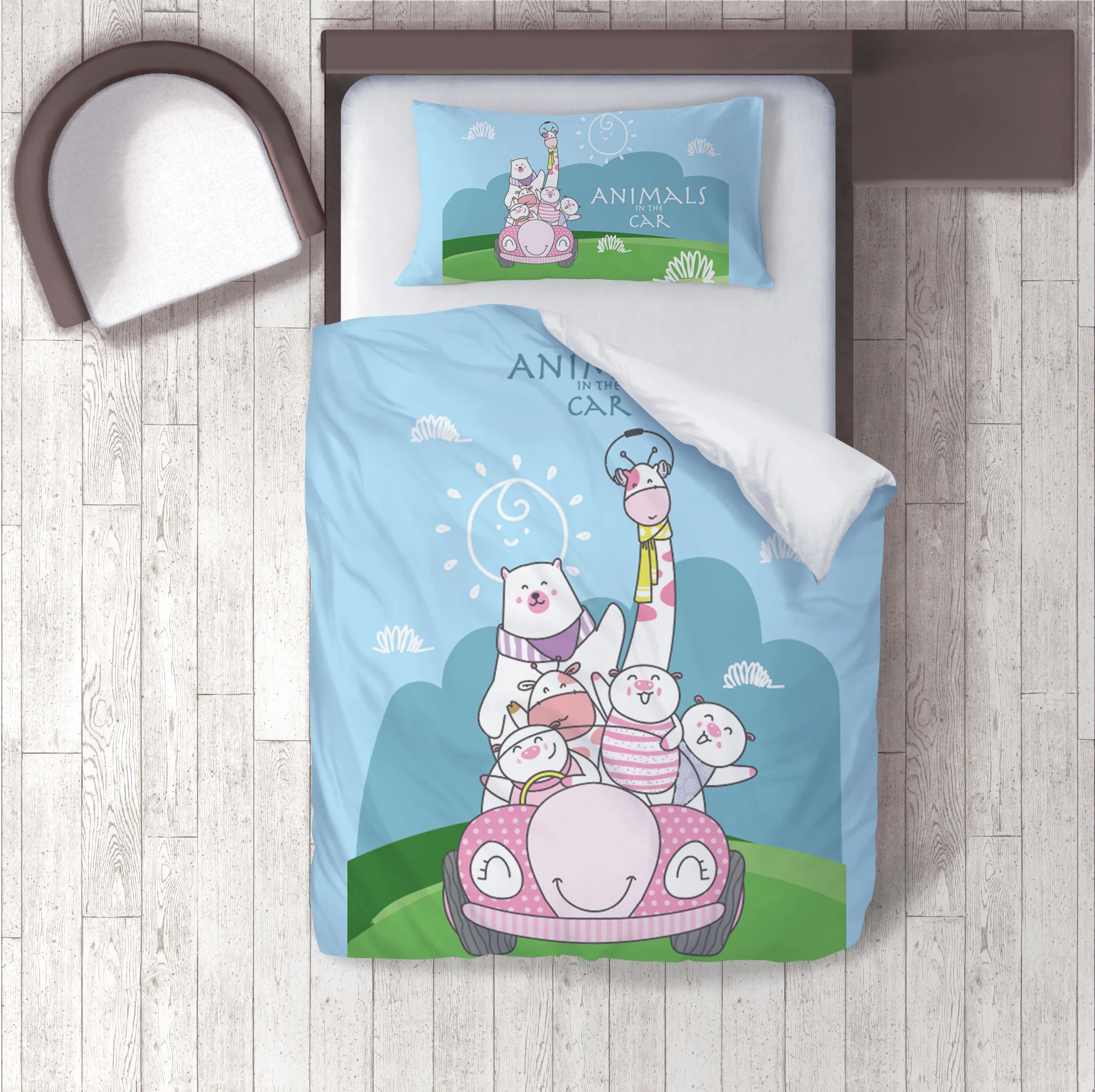 

Duvet Cover Set Bedding Set Pillow Case for Baby and Kids Room 3D Printed Light Blue Animals Car Model 252