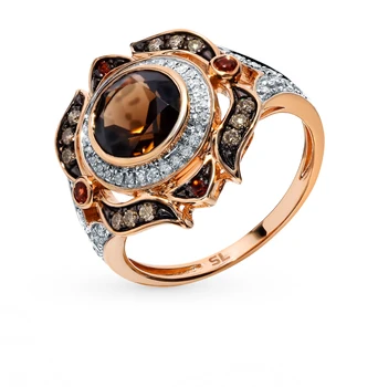 Gold ring with cognac diamonds, sapphires, Garnet and раухтопазом sunlight sample 585
Gold ring with cognac diamonds, sapphires, Garnet and раухтопазом sunlight sample 585