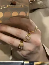 Anillo con apertura ajustable iniciales del nombre para mujer, ancho hueco, grueso, letras de A-Z, 3 colores, Metal, alfabeto, fiesta, joyería