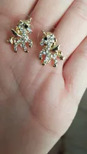 Pendientes de unicornio con tuerca para mujer, aretes de circonia cúbica de oro con diseño de Hada de los animales, joyería para fiesta de cumpleaños