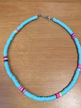Gargantilla Bohemia con cuentas de barro colorido para la playa collar de arcilla polimérica Boho Arco Iris joyería ajustable para mujeres y niñas