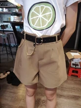 Pantalones cortos de cintura alta para mujer, Shorts femeninos de corte en A, de pierna ancha, estilo coreano, informales, con cinturón, nuevos, 2021