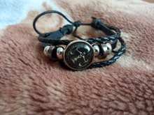Brazalete con constelación de Escorpio, Sagitario, capricornio, acuario, cuerda negra, botón de cuero, pulsera, joyería del zodiaco para regalo, 12 Uds.