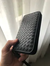 Cartera de cuero tejida larga para hombre y mujer, bolso de mano de marca de lujo, cartera sencilla a la moda, 100% de gran capacidad de piel de oveja